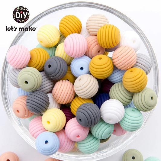 Let&#39;s make Silicone Beads Teethers 15mm 20pcs DIY Threaded Silica Beads BPA Free 4-6 Months Spiral Food Grade Silicone Teething