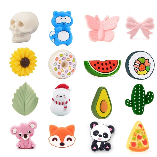 10pcs Cute Leaf  Silicone Beads Food Grade Teether Baby Animal BPA-Free Baby Teething Toy Pacifier Chain Accessories