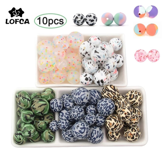 Silicone Beads 10Pcs Leopard Print 12/15/19mm Baby Teether Teething Beads Tie-dye DIY Jewelry BPA Free Pacifier Clip Making